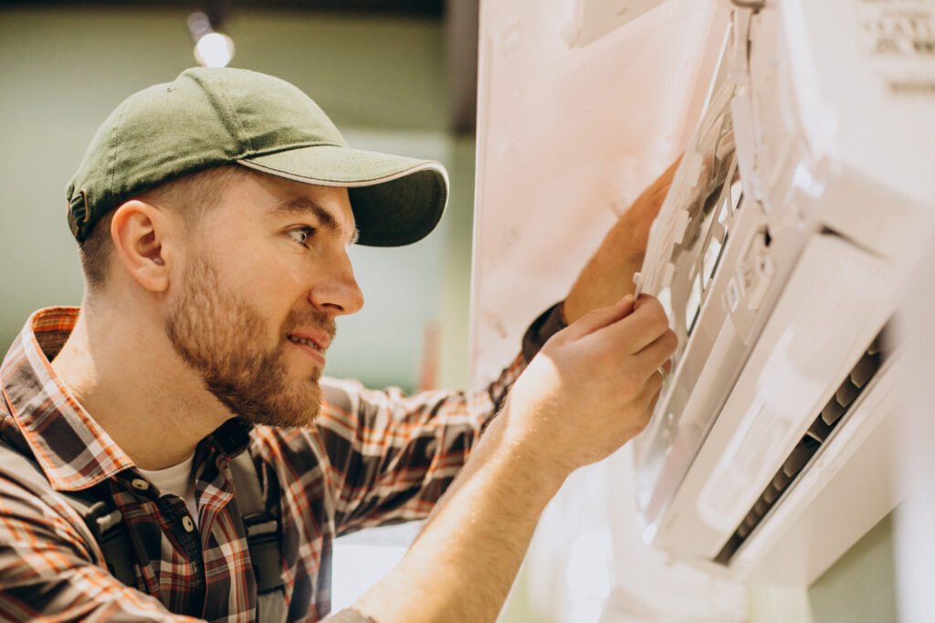 repairman doing air conditioner service scaled 1